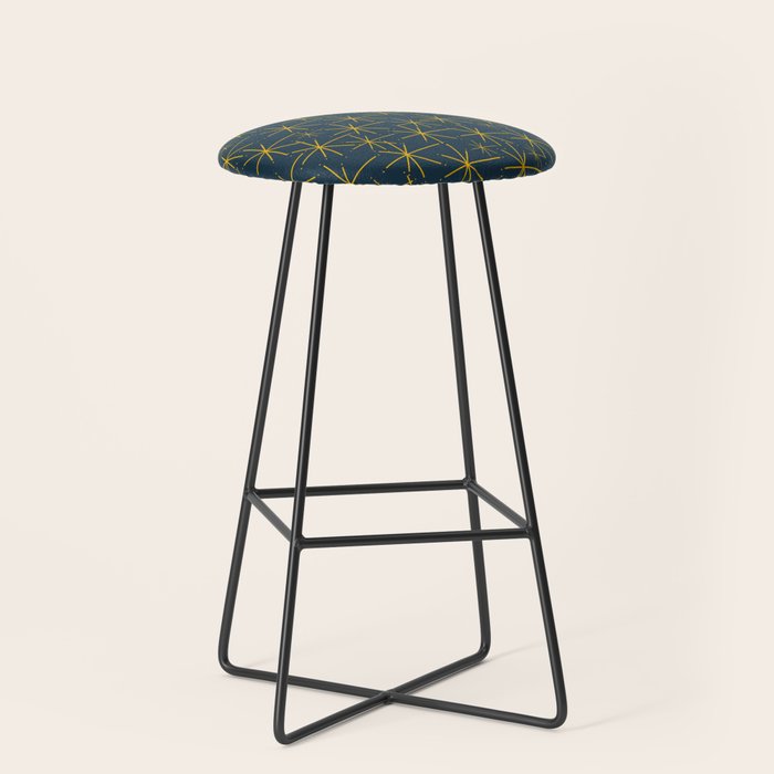 Stella - Atomic Age Mid Century Modern Pattern in Light Mustard Yellow and Navy Blue Stool Gallery Image 1
