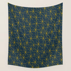 Stella - Atomic Age Mid Century Modern Pattern in Light Mustard Yellow and Navy Blue Wall Tapestry Gallery Image 4
