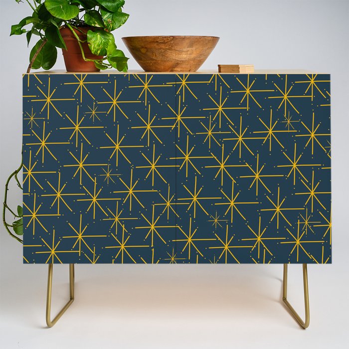 Stella - Atomic Age Mid Century Modern Pattern in Light Mustard Yellow and Navy Blue Credenza Gallery Image 1