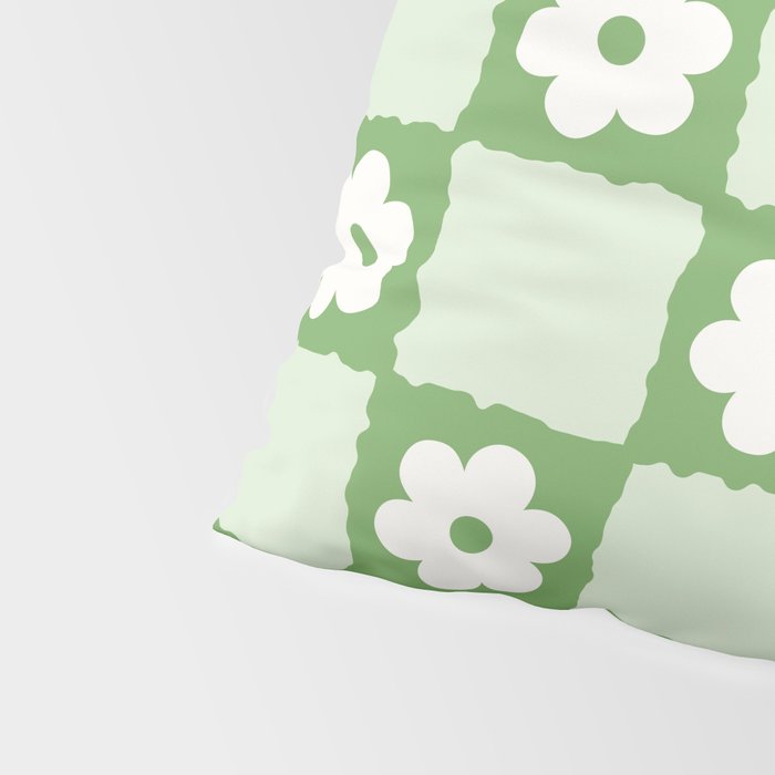 Retro Flower Checker in Forest Green Pillow Sham Gallery Image 4