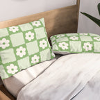 Retro Flower Checker in Forest Green Pillow Sham Gallery Image 2