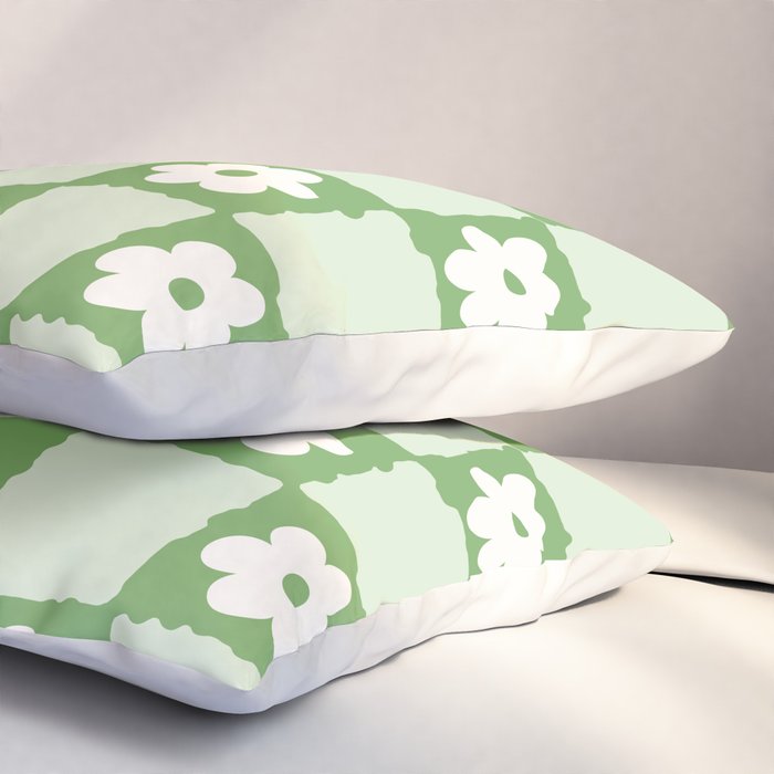 Retro Flower Checker in Forest Green Pillow Sham Gallery Image 3