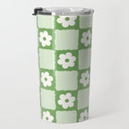 Retro Flower Checker in Forest Green Travel Mug Gallery Image 3