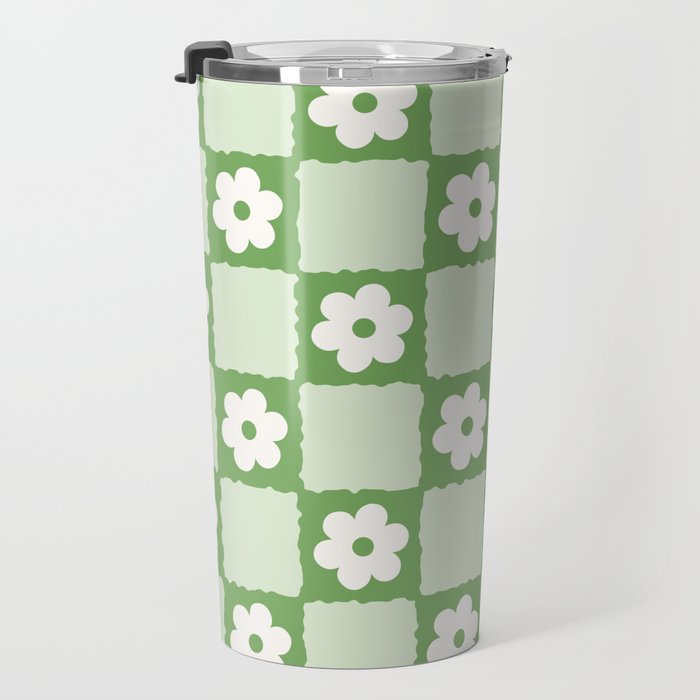Retro Flower Checker in Forest Green Travel Mug Gallery Image 3