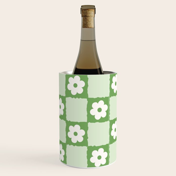 Retro Flower Checker in Forest Green Wine Chiller Gallery Image 1