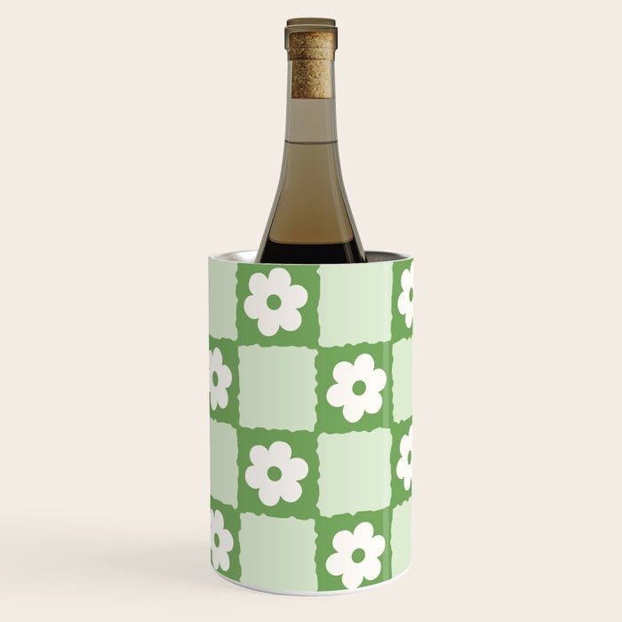 Retro Flower Checker in Forest Green Wine Chiller Gallery Image 2
