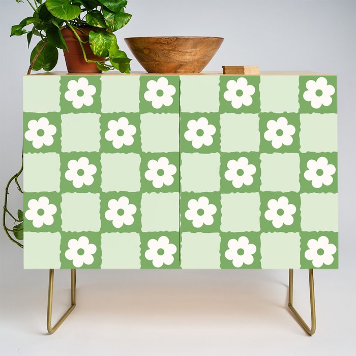Retro Flower Checker in Forest Green Credenza Gallery Image 1