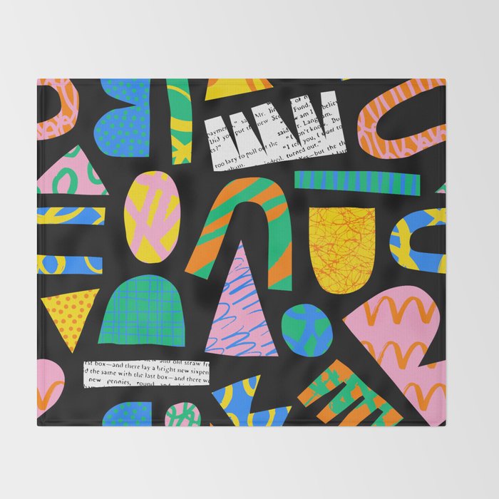 Modern abstract collage art shapes pattern  Throw Blanket Gallery Image 2