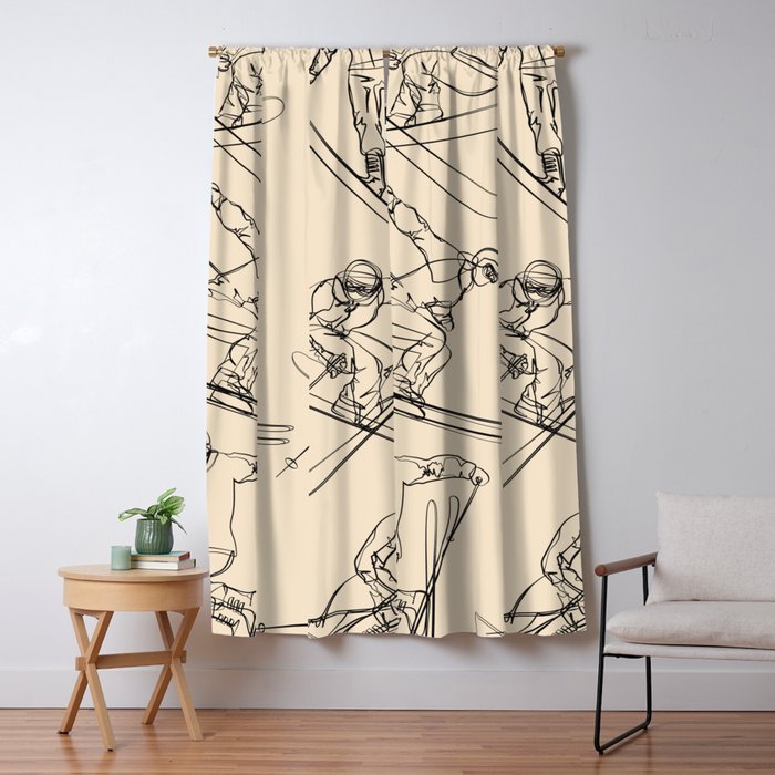 Minimal Skiers Line Art 2 Window Curtain Gallery Image 1