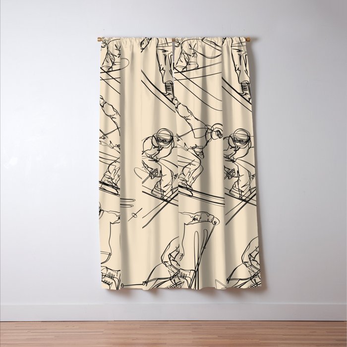 Minimal Skiers Line Art 2 Window Curtain Gallery Image 3