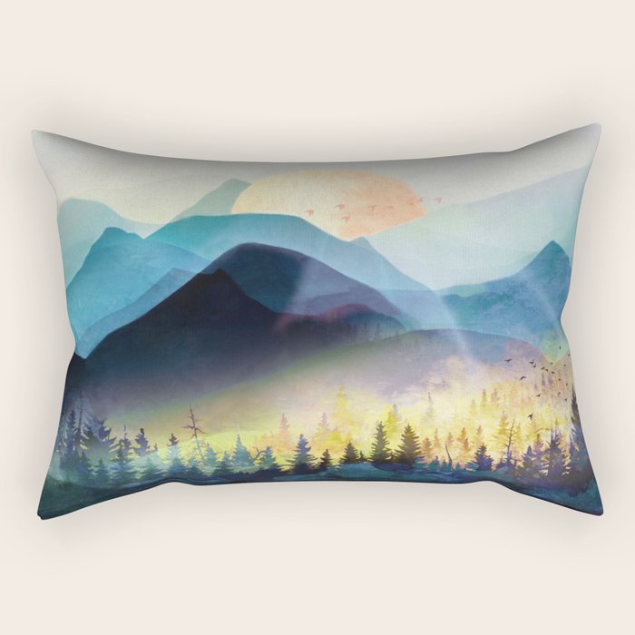 Mountain Lake Under Sunrise Rectangular Pillow Gallery Image 2