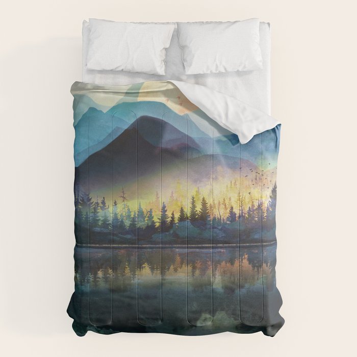 Mountain Lake Under Sunrise Comforter Gallery Image 1