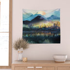 Mountain Lake Under Sunrise Wall Tapestry Gallery Image 2