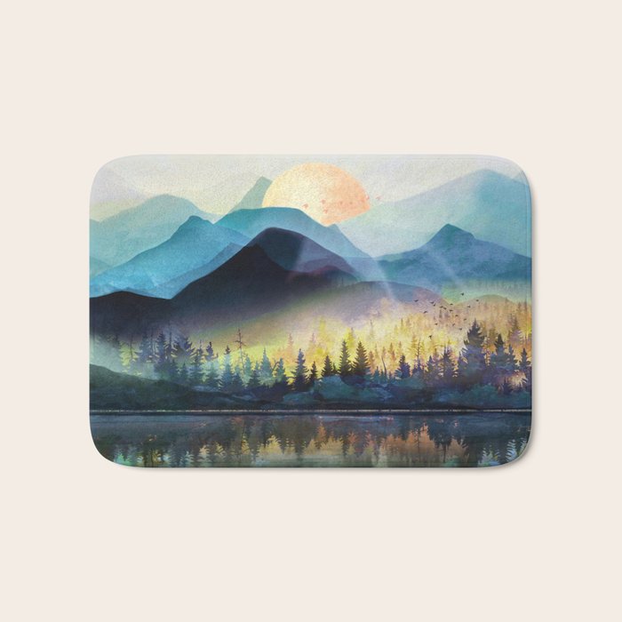 Mountain Lake Under Sunrise Bath Mat Gallery Image 1