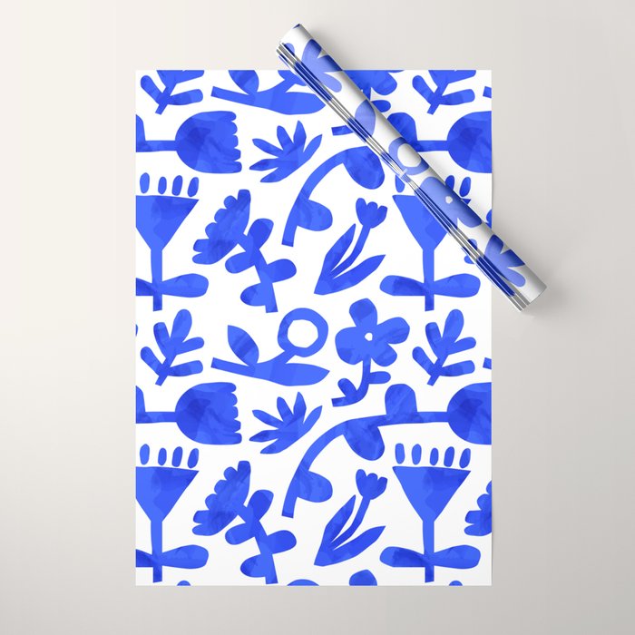 Abstract blue nature flower art pattern Wrapping Paper Gallery Image 1