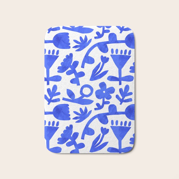Abstract blue nature flower art pattern Bath Mat Gallery Image 1