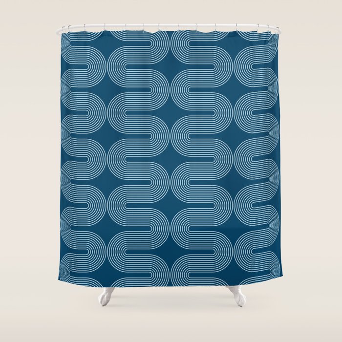 Mid Century Modern Geometric 101 in night Blue (Rainbow Abstract) Shower Curtain Gallery Image 1