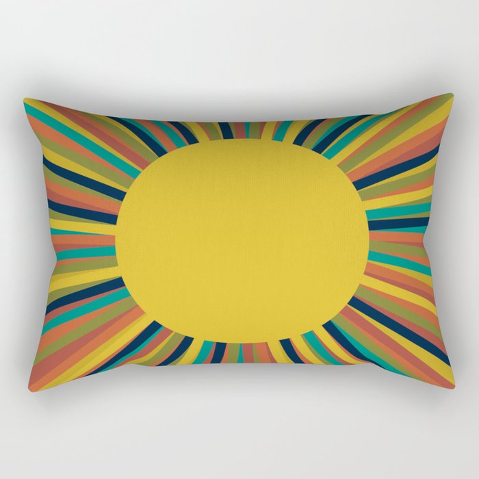 Colourful Multicolor Retro Sunburst Sun in Mid Mod Colors 3 Rectangular Pillow Gallery Image 2