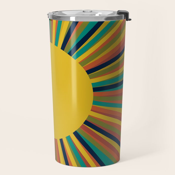 Colourful Multicolor Retro Sunburst Sun in Mid Mod Colors 3 Travel Mug Gallery Image 2