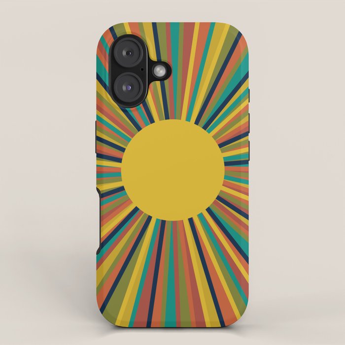Colourful Multicolor Retro Sunburst Sun in Mid Mod Colors 3 iPhone Case Gallery Image 1