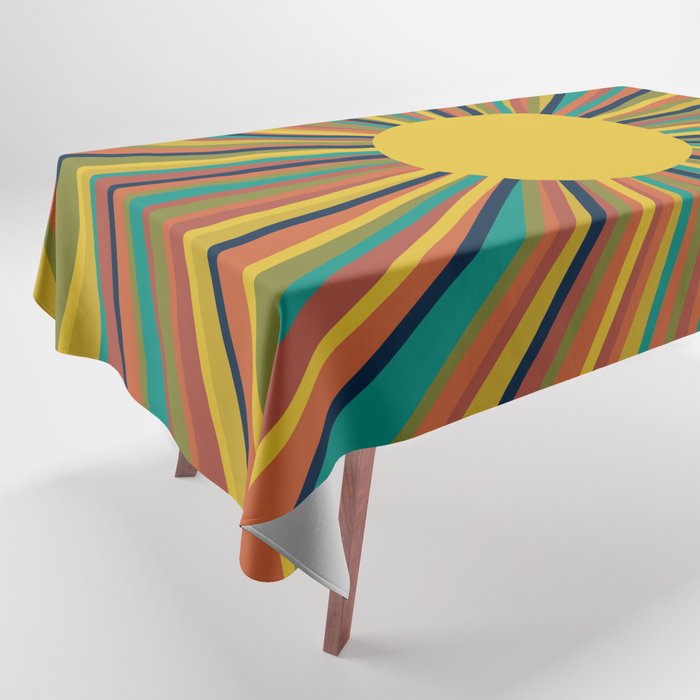 Colourful Multicolor Retro Sunburst Sun in Mid Mod Colors 3 Tablecloth Gallery Image 1