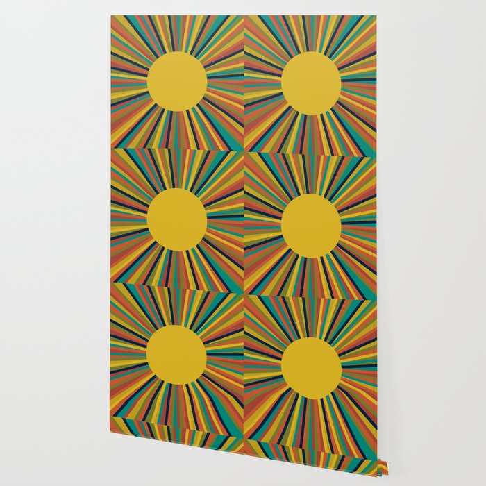 Colourful Multicolor Retro Sunburst Sun in Mid Mod Colors 3 Wallpaper Gallery Image 2
