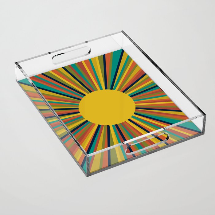 Colourful Multicolor Retro Sunburst Sun in Mid Mod Colors 3 Acrylic Tray Gallery Image 1