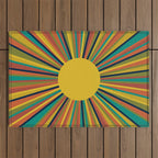 Colourful Multicolor Retro Sunburst Sun in Mid Mod Colors 3 Outdoor Rug Gallery Image 1