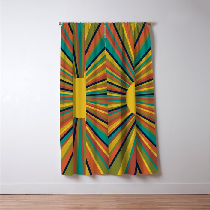 Colourful Multicolor Retro Sunburst Sun in Mid Mod Colors 3 Window Curtain Gallery Image 3
