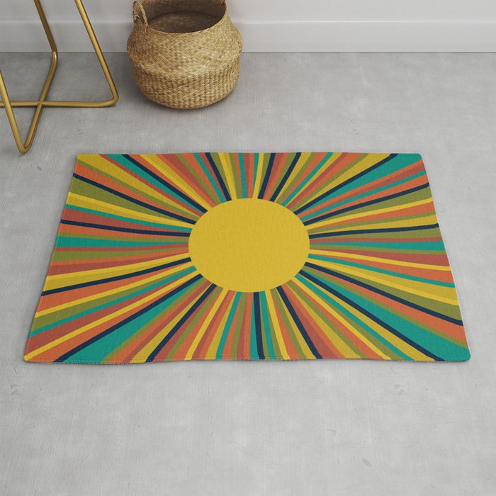Colourful Multicolor Retro Sunburst Sun in Mid Mod Colors 3 Rug Gallery Image 1
