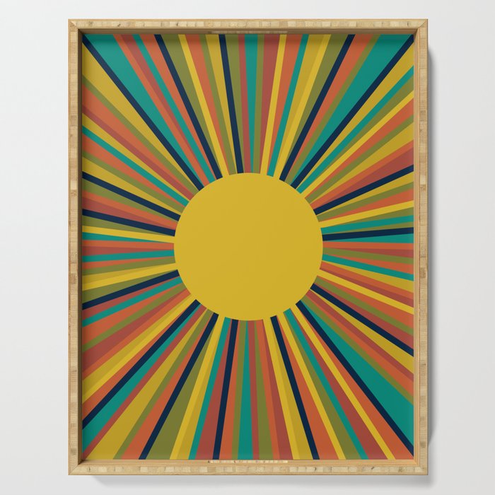 Colourful Multicolor Retro Sunburst Sun in Mid Mod Colors 3 Serving Tray Gallery Image 1