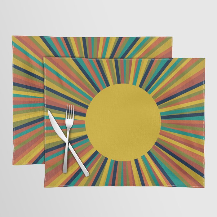 Colourful Multicolor Retro Sunburst Sun in Mid Mod Colors 3 Placemat Gallery Image 1