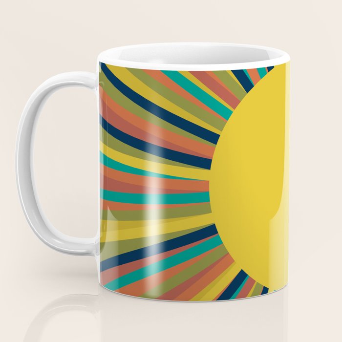 Colourful Multicolor Retro Sunburst Sun in Mid Mod Colors 3 Coffee Mug Gallery Image 3