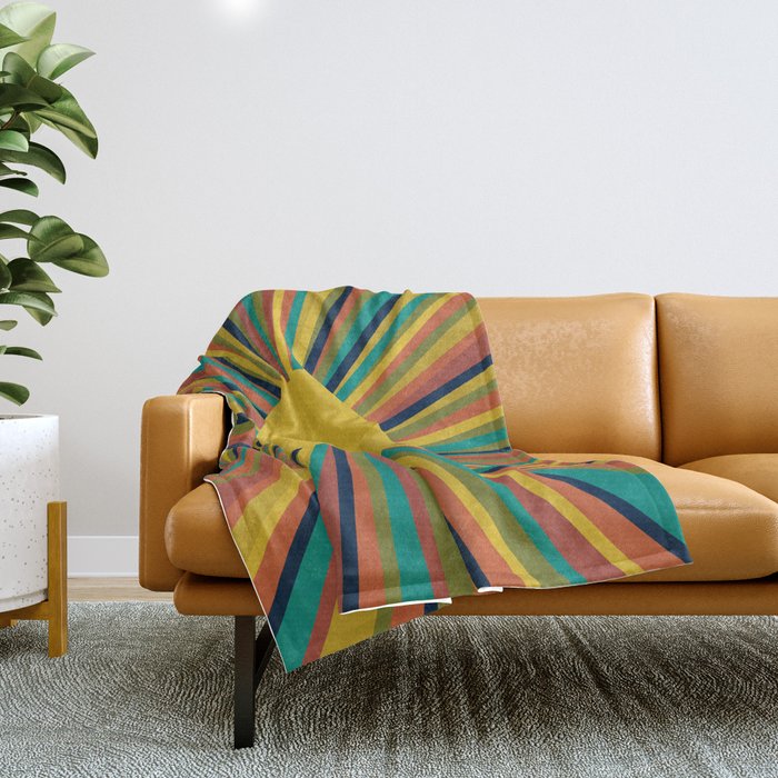 Colourful Multicolor Retro Sunburst Sun in Mid Mod Colors 3 Throw Blanket Gallery Image 1
