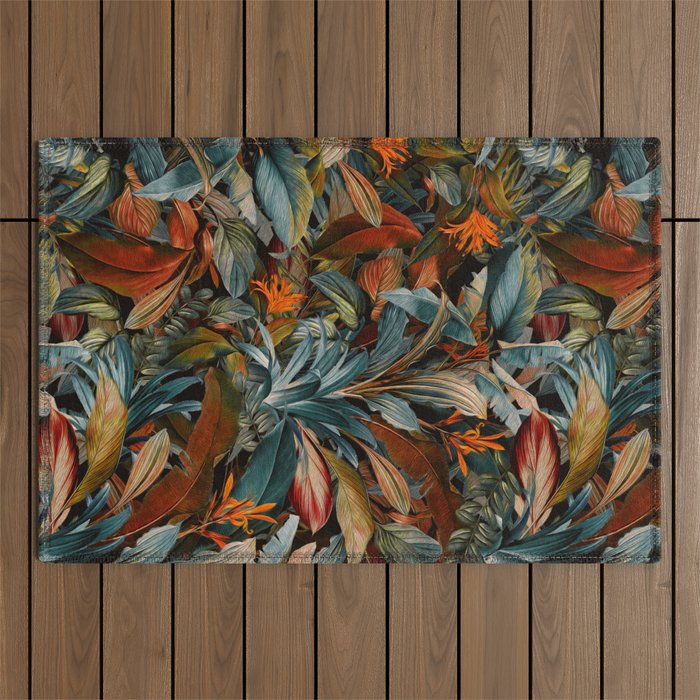 Tropical Night Garden Multicolor Outdoor Rug Gallery Image 1