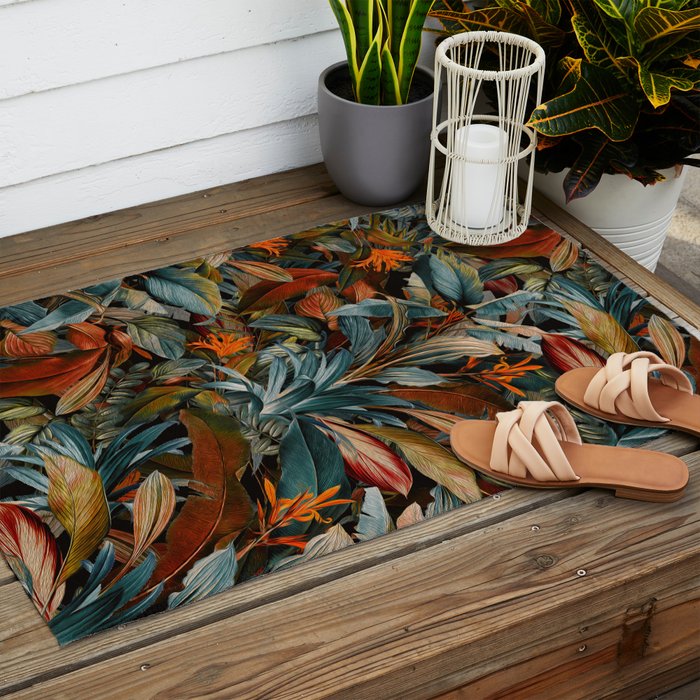 Tropical Night Garden Multicolor Outdoor Rug Gallery Image 2