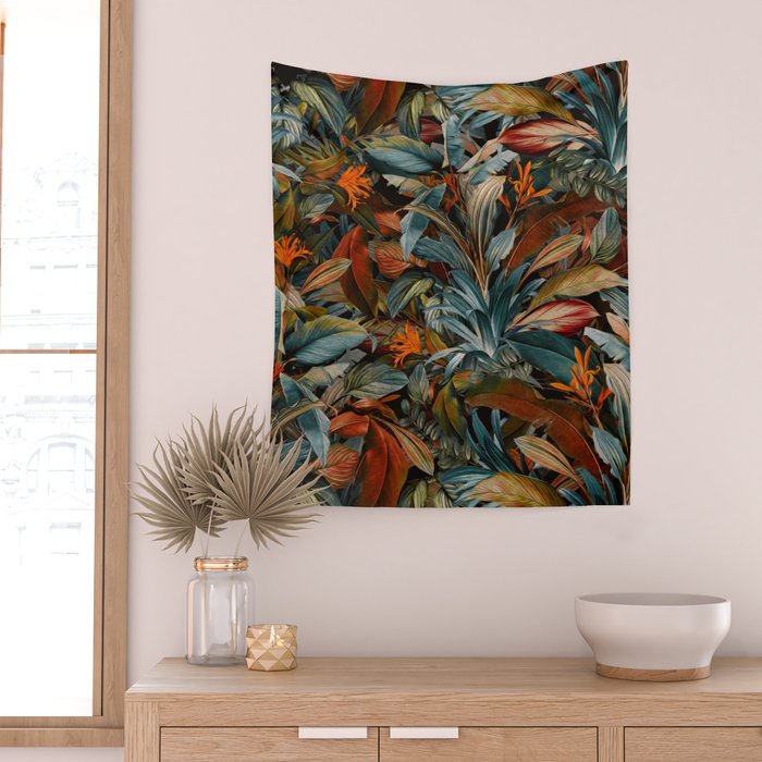 Tropical Night Garden Multicolor Wall Tapestry Gallery Image 2
