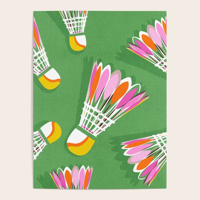 Badminton Birdie Pop Art court sport pattern on bright green Poster Gallery Image 1