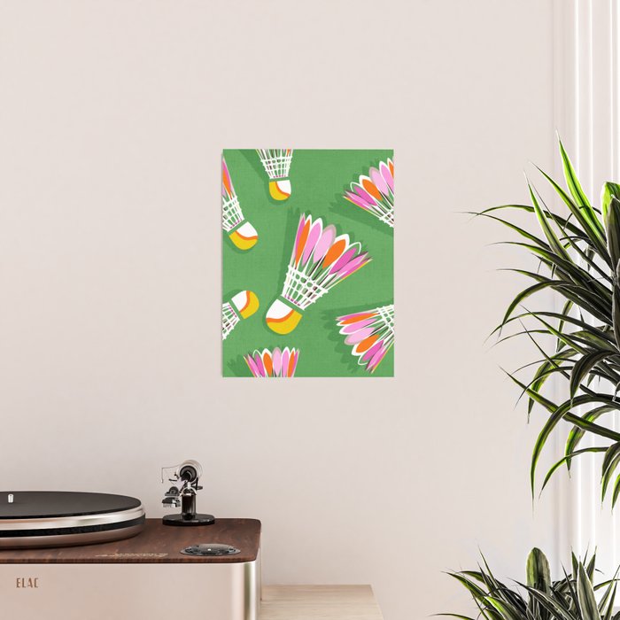 Badminton Birdie Pop Art court sport pattern on bright green Poster Gallery Image 2