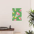 Badminton Birdie Pop Art court sport pattern on bright green Poster Gallery Image 2