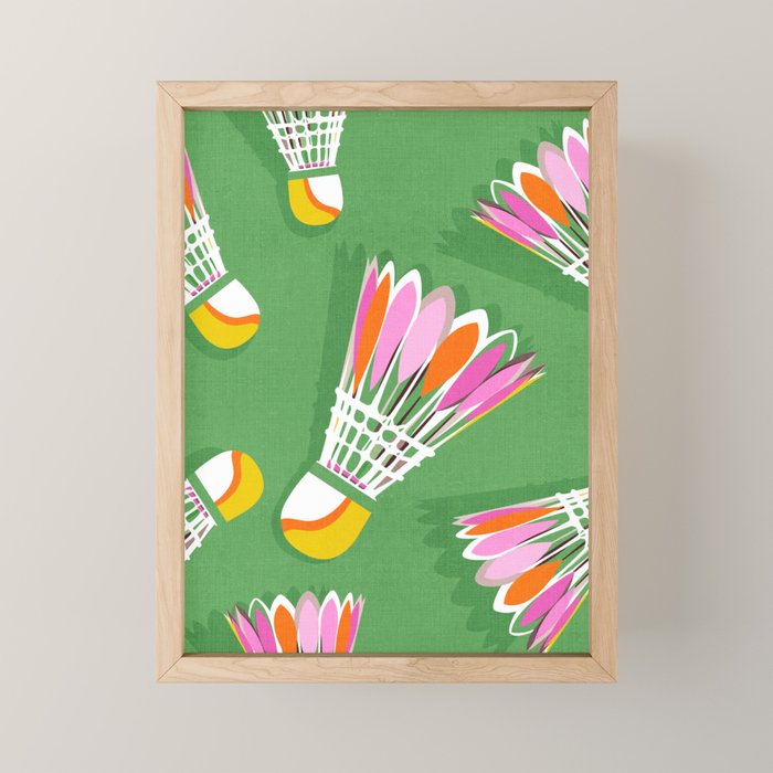 Badminton Birdie Pop Art court sport pattern on bright green Mini Art Print Gallery Image 1