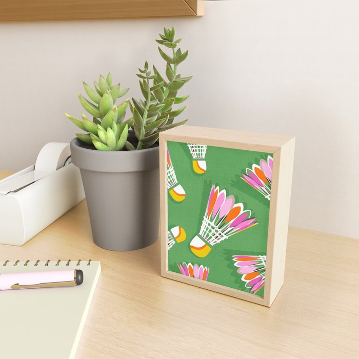 Badminton Birdie Pop Art court sport pattern on bright green Mini Art Print Gallery Image 2