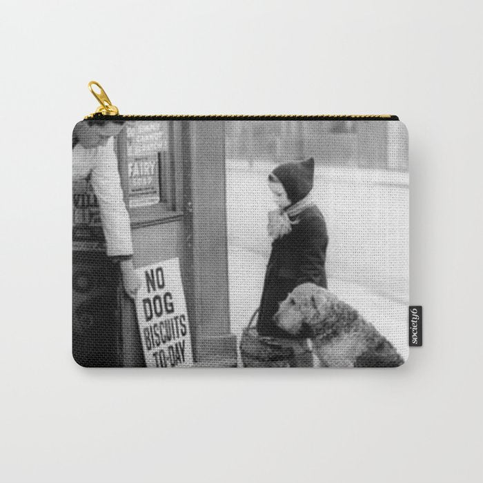 Vintage 'No Dog Biscuits Today' Humorous Little Girl, Dog, and Italian Market black and white photography / photograph Carry All Pouch Gallery Image 1