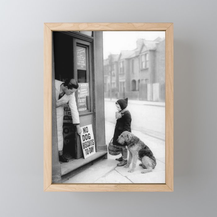 Vintage 'No Dog Biscuits Today' Humorous Little Girl, Dog, and Italian Market black and white photography / photograph Mini Art Print Gallery Image 1