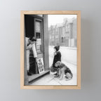 Vintage 'No Dog Biscuits Today' Humorous Little Girl, Dog, and Italian Market black and white photography / photograph Mini Art Print Gallery Image 1