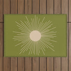 Mid-Century Modern Sunburst II - Minimalist Sun in Mid Mod Beige and Olive Green Outdoor Rug Gallery Image 1