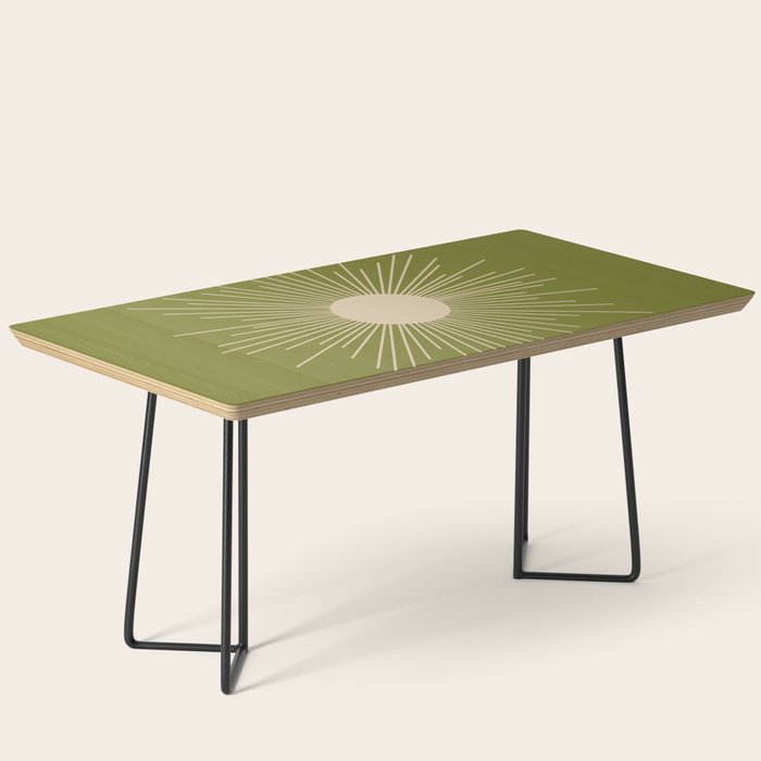 Mid-Century Modern Sunburst II - Minimalist Sun in Mid Mod Beige and Olive Green Coffee Table Gallery Image 1