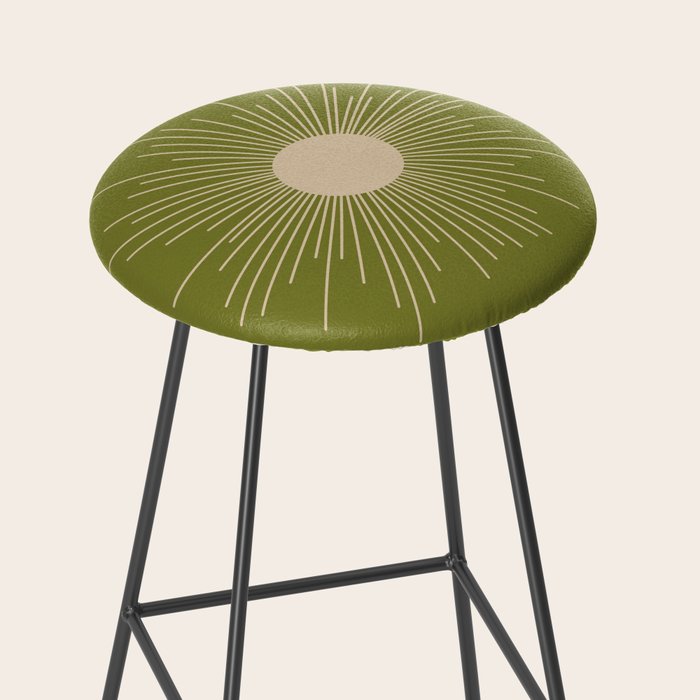 Mid-Century Modern Sunburst II - Minimalist Sun in Mid Mod Beige and Olive Green Stool Gallery Image 2
