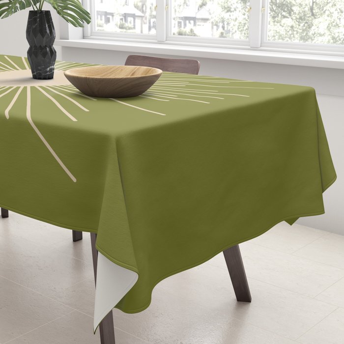 Mid-Century Modern Sunburst II - Minimalist Sun in Mid Mod Beige and Olive Green Tablecloth Gallery Image 3