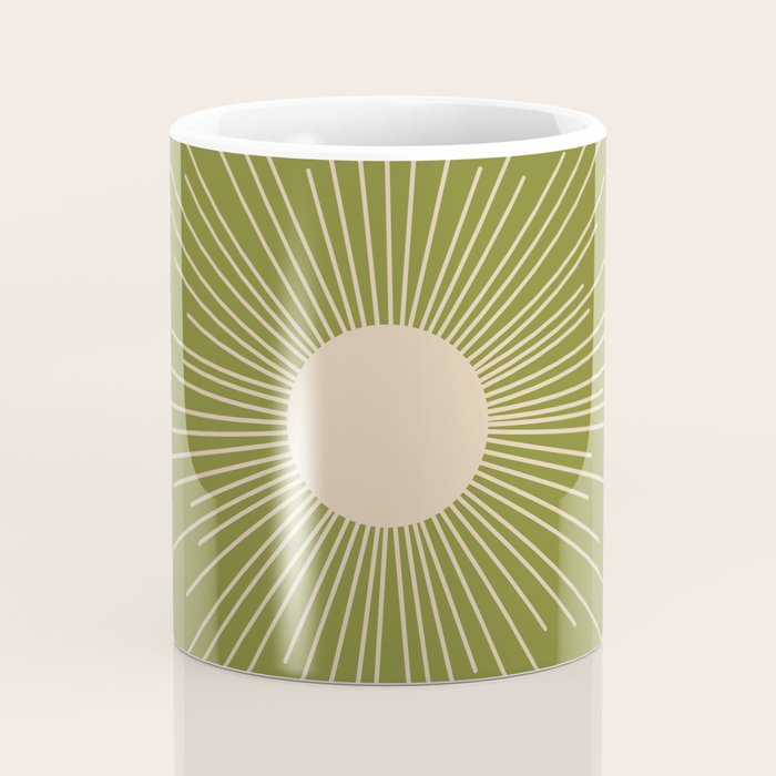 Mid-Century Modern Sunburst II - Minimalist Sun in Mid Mod Beige and Olive Green Coffee Mug Gallery Image 4